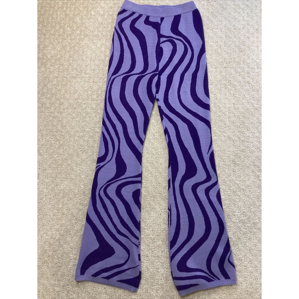 Indie Festival Bailey Rose Zebra Swirl Pants Sweater Knit Womens Purple Sz Small